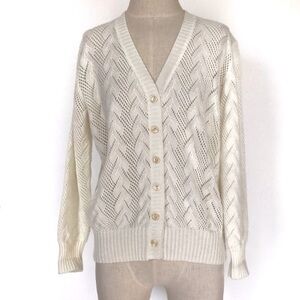 Vintage Cream Ivory V-Neck Button Down Cardigan Sweater Lightweight